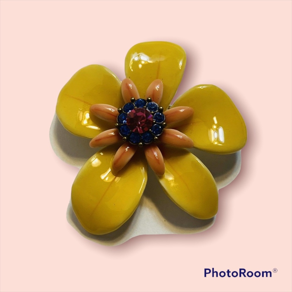 Bright Enamel & Rhinestone Flower Power Pin Brooch